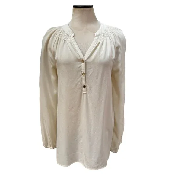 Lilly Pulitzer Elsa Blouse White Large 100% Silk - Picture 2 of 8